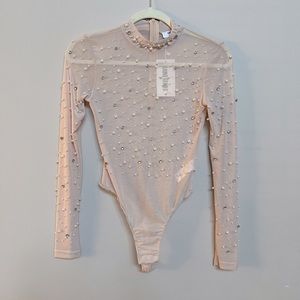 NEW Saint Genies Mesh Bodysuit w/ Pearls